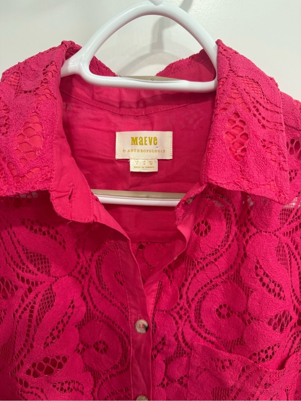 Maeve Pink Floral Lace Button-Up Long Sleeve Shirt Womens 6 Anthropologie - Picture 4 of 6